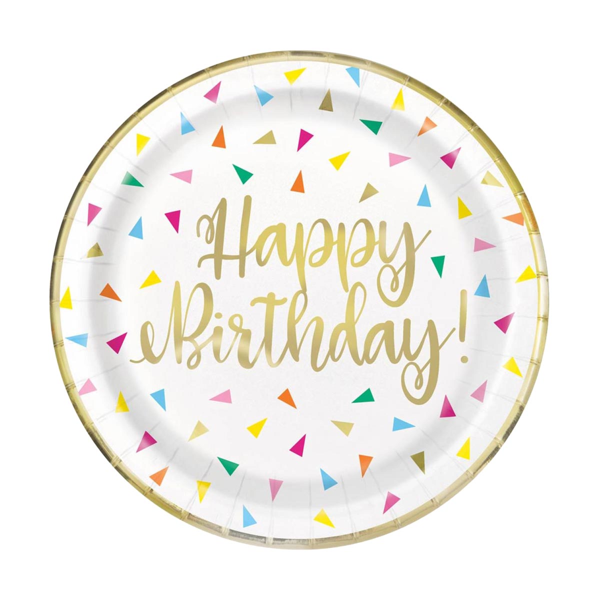 321 Party! 9" Foil Gold Triangle Confetti Birthday Party Plates, 8 ct