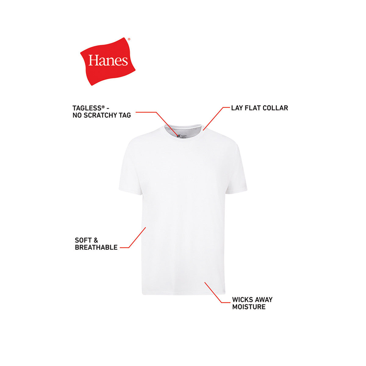 Hanes Men's Tagless White T-shirts, Medium, 3 pk