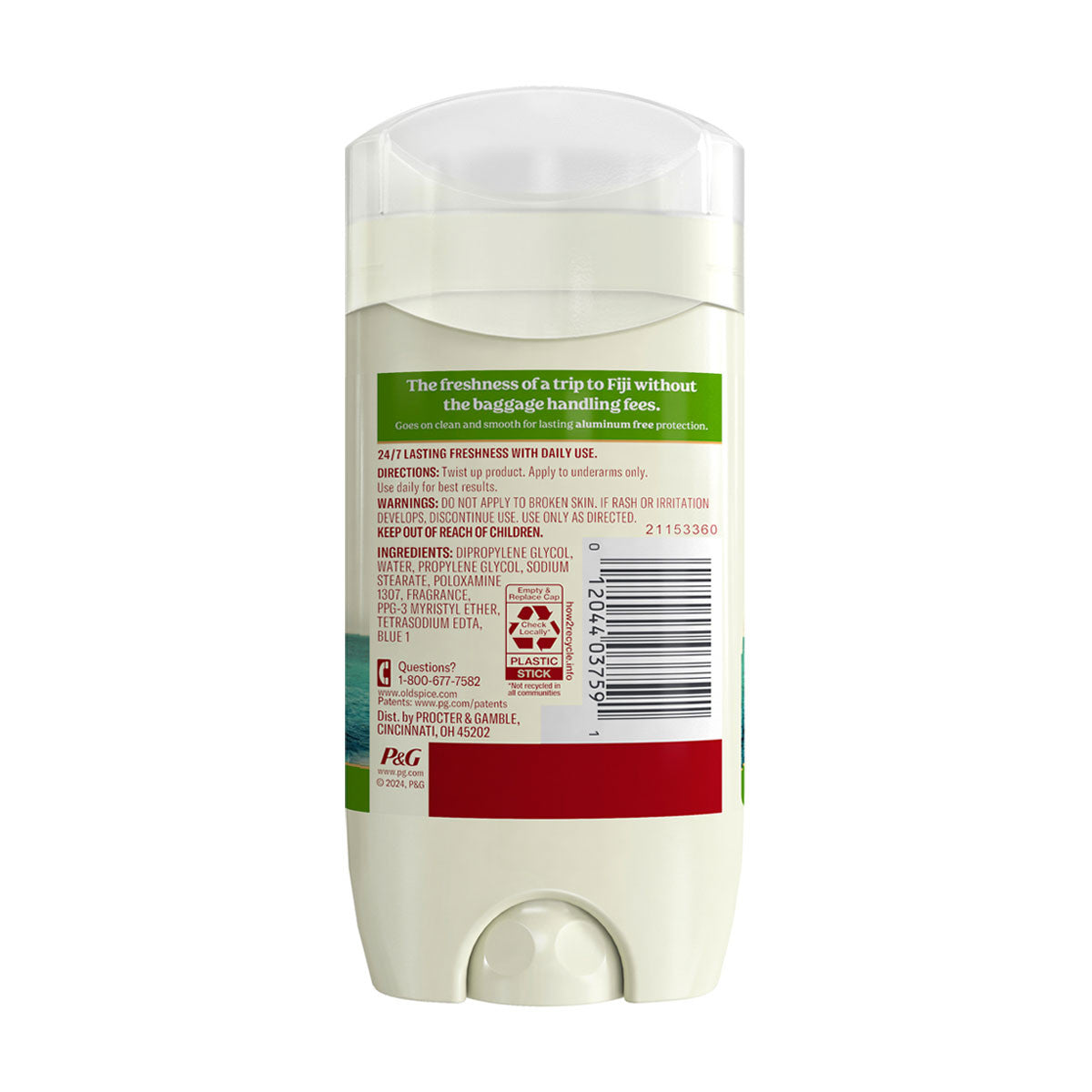 Old Spice Men's Deodorant Aluminum-Free Fiji with Palm Tree, 24/7 Lasting Freshness, 3oz