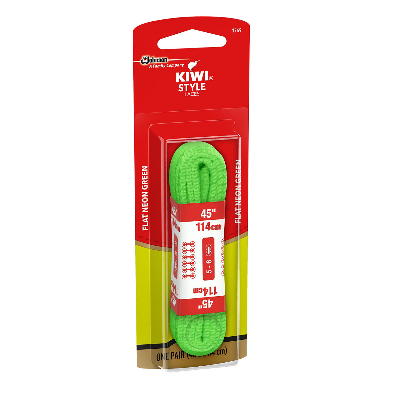 KIWI Flat Laces, Neon Green, 45", 1 pair