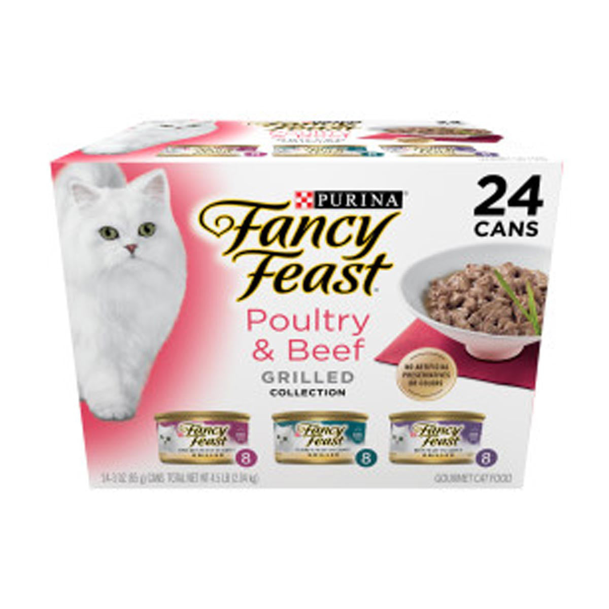 Fancy Feast Grilled Poultry and Beef Collection Wet Cat Food Variety Pack, 3 oz - 24 ct