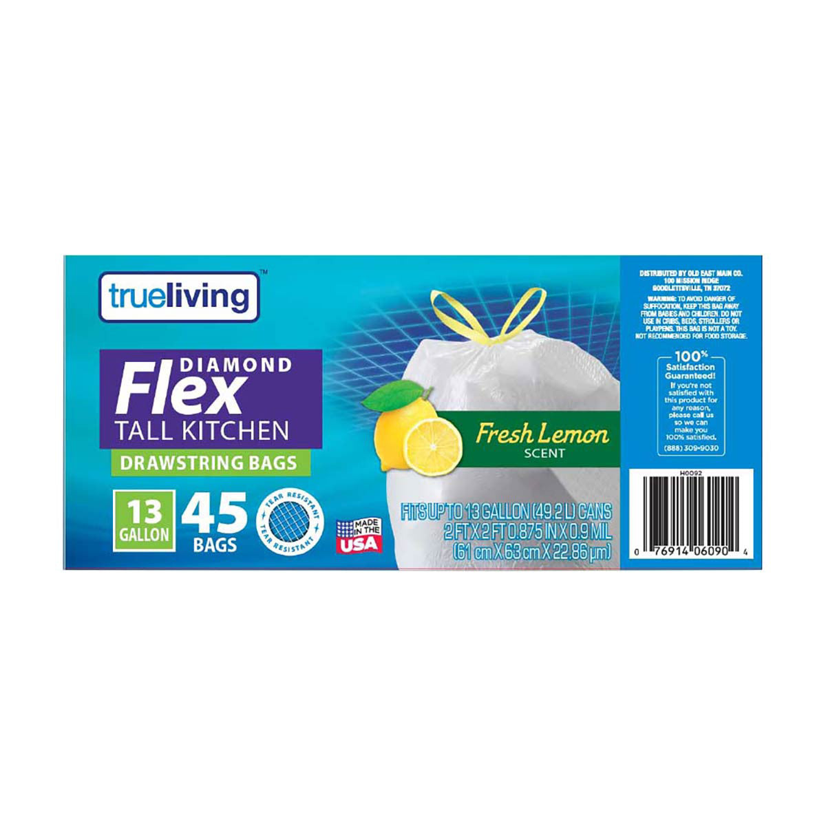 True Living Diamond Flex Lemon Drawstring Bags - 13 Gallon, 45 ct