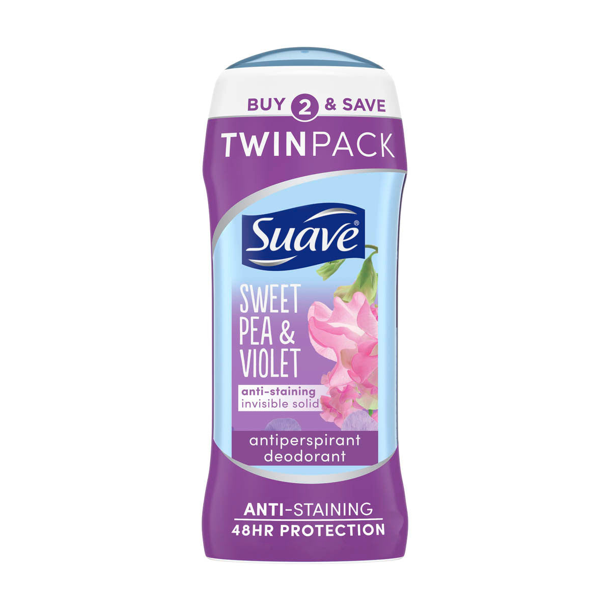 Suave Antiperspirant Deodorant, Sweet Pea, 2.6 oz, 2 pk