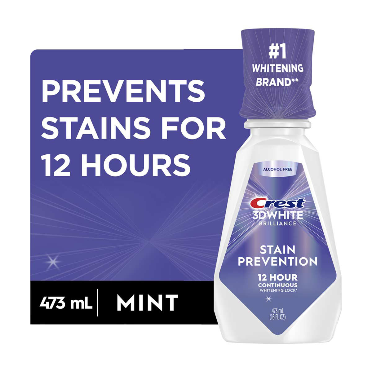 Crest 3D White Brilliance Stain Prevention Mouthwash, Mint, 473 mL
