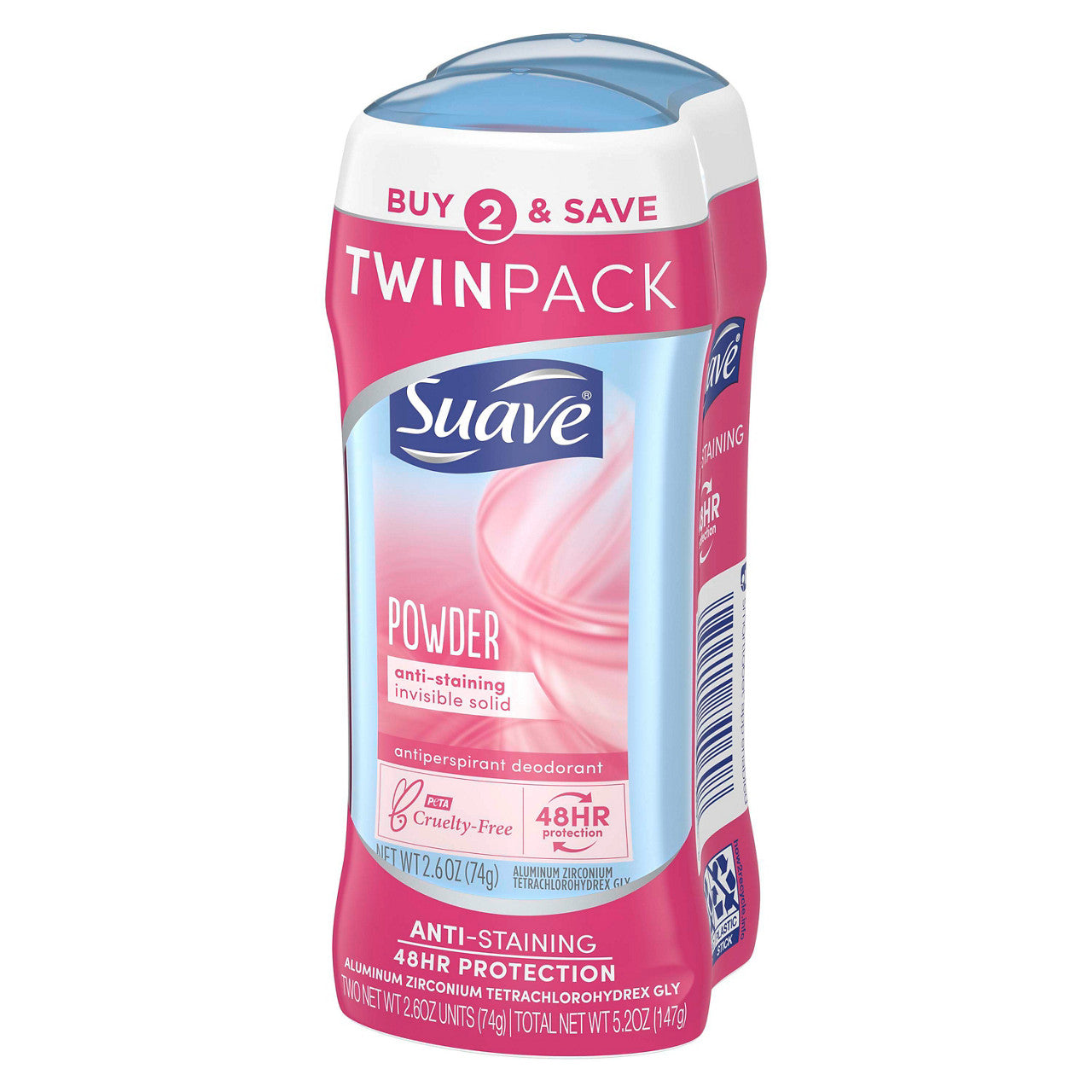 Suave Antiperspirant Deodorant, Powder Scent, 2.6 oz Each, 2 pk