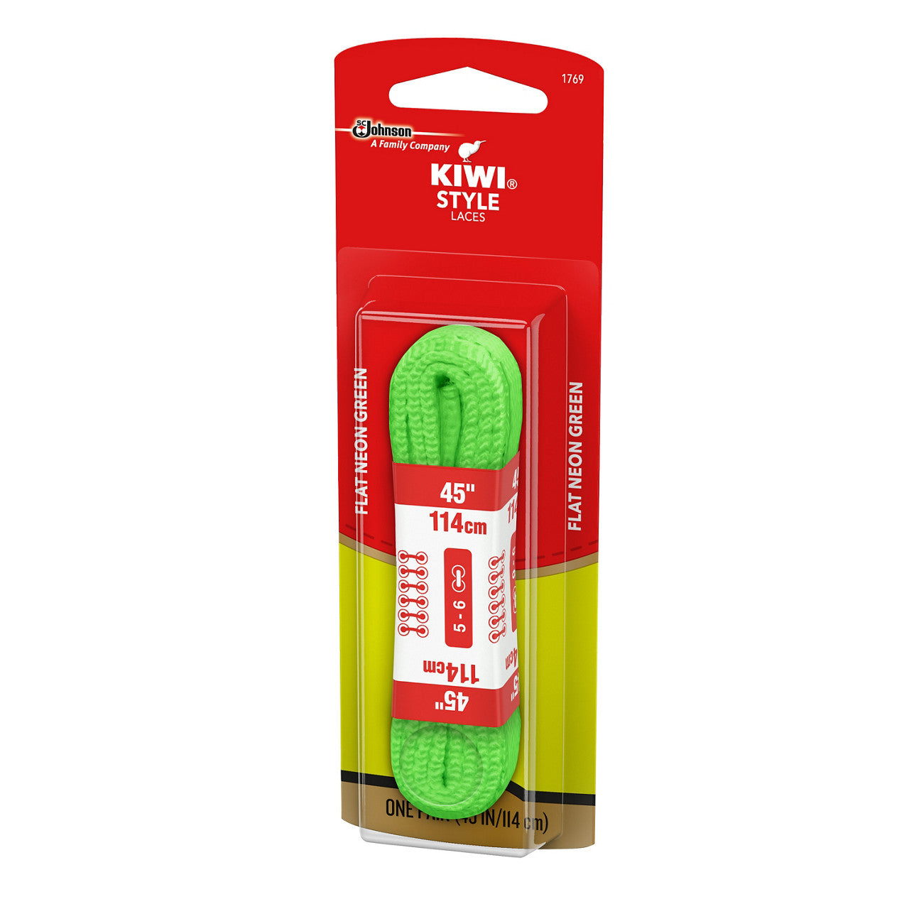 KIWI Flat Laces, Neon Green, 45", 1 pair