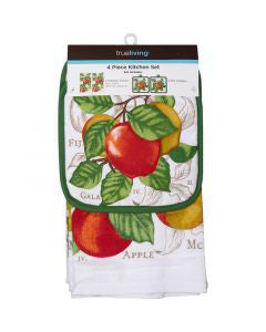 True Living 4-Piece Kitchen Towels and Pot Holders Set, Assorted