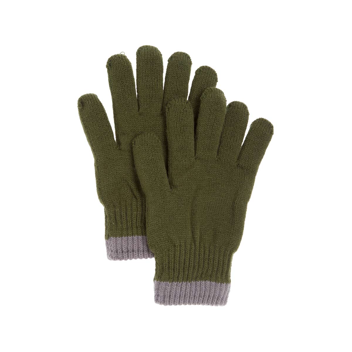 Thermal Knit Gloves, Olive with Gray Cuff