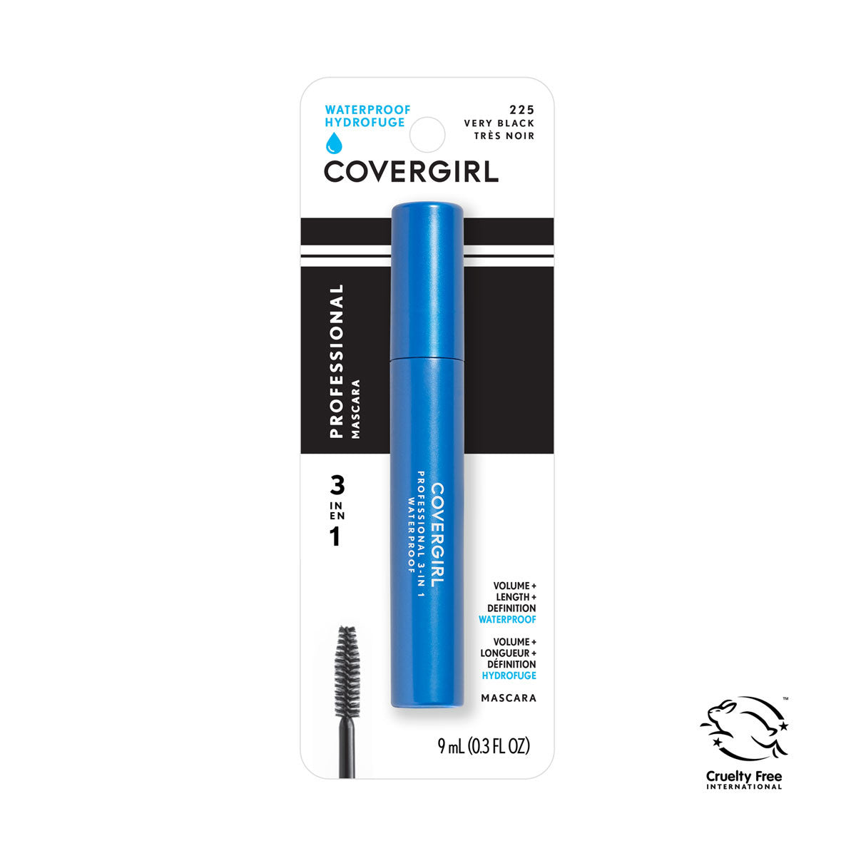 CoverGirl Professional 3-in-1 Waterproof Mascara, 225 Very Black, 0.44 fl oz