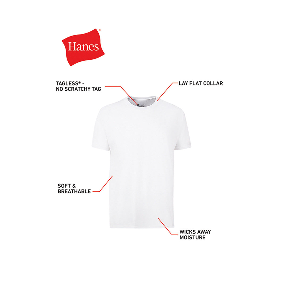 Hanes Men's Tagless White T-shirts, Small, 3 pk