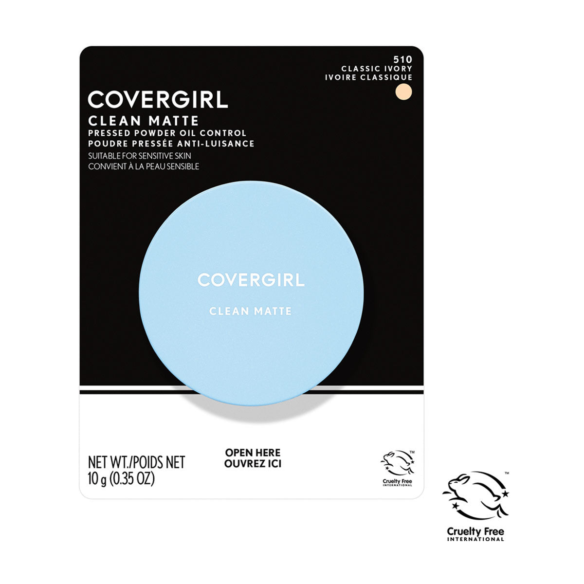 CoverGirl Clean Matte Pressed Powder, 510 Classic Ivory, 0.35 oz