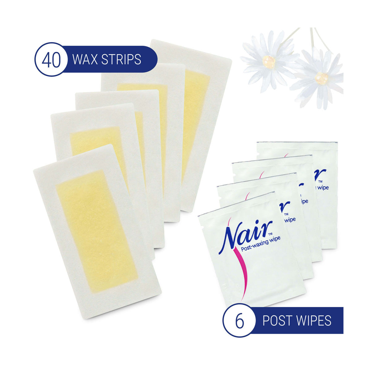 Nair Sensitive Hair Remover Wax Ready Strips, Legs and Body Hair Removal Wax Strips, 40 Count
