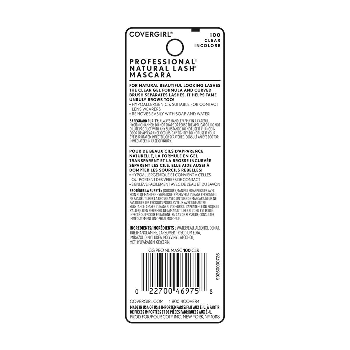 CoverGirl Professional Natural Lash Mascara, 100 Clear, 0.44 oz