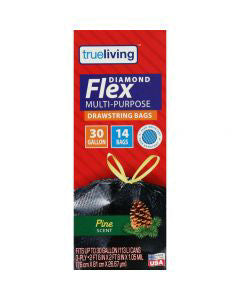 True Living 30-Gallon Diamond Flex Drawstring Bags - Pine Scent, 14 ct
