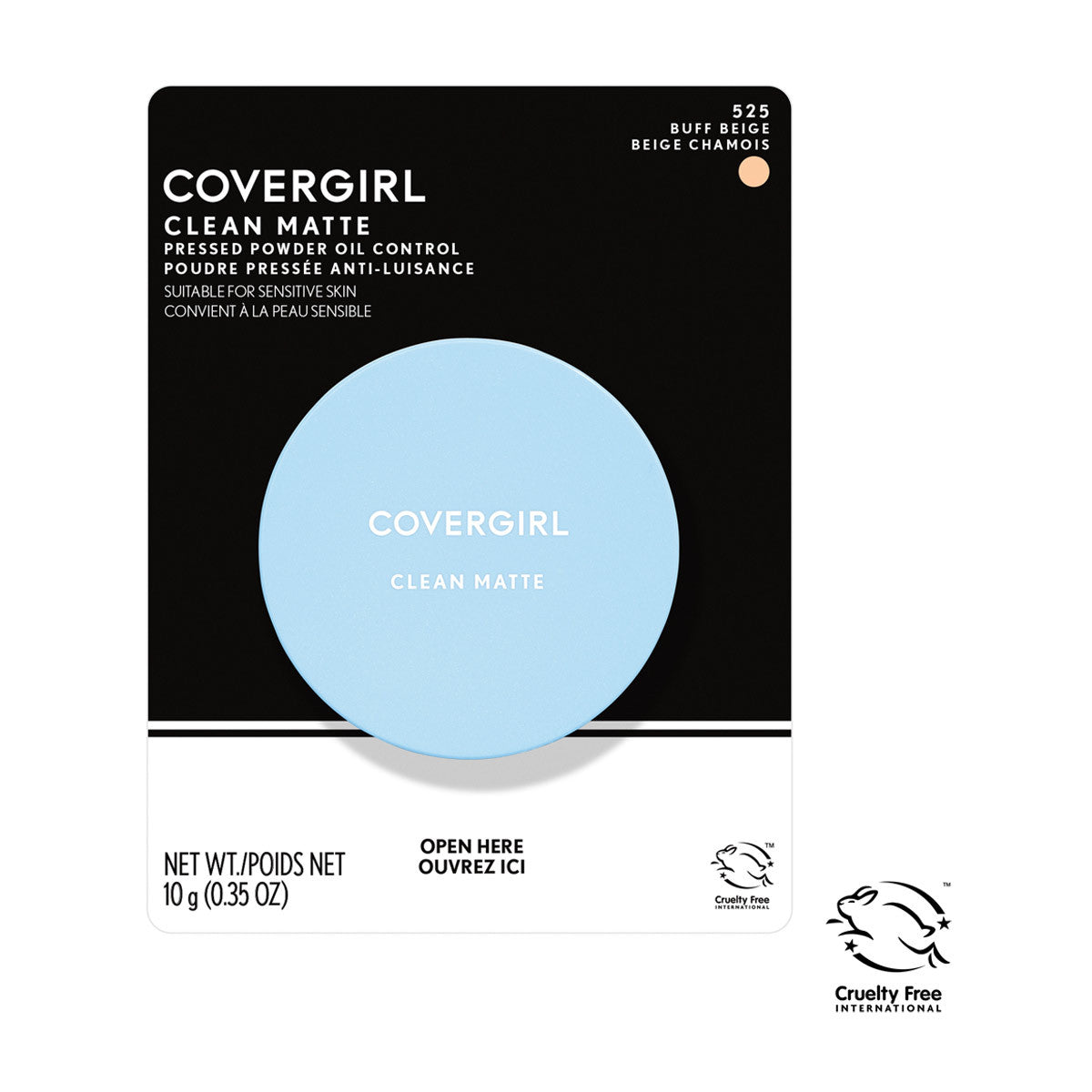 CoverGirl Clean Matte Pressed Powder, 525 Buff Beige, 0.35 oz