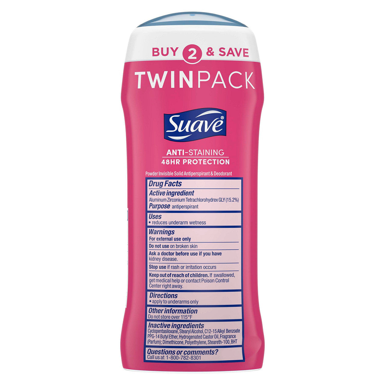 Suave Antiperspirant Deodorant, Powder Scent, 2.6 oz Each, 2 pk