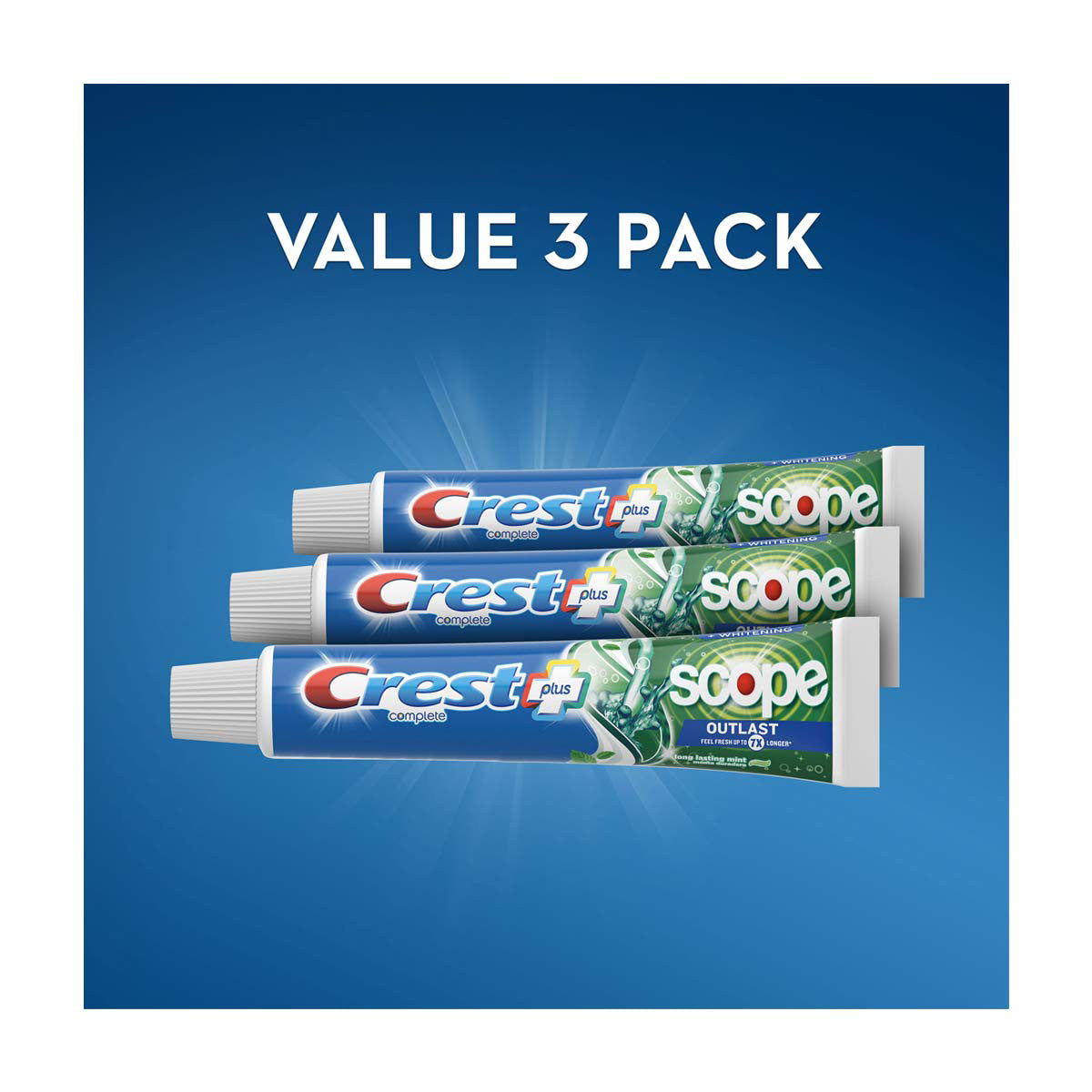 Crest + Scope Outlast Complete Whitening Toothpaste, Mint, 5.4 oz, Pack of 3