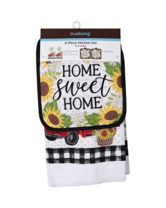 True Living 4-Piece Kitchen Towels and Pot Holders Set, Assorted