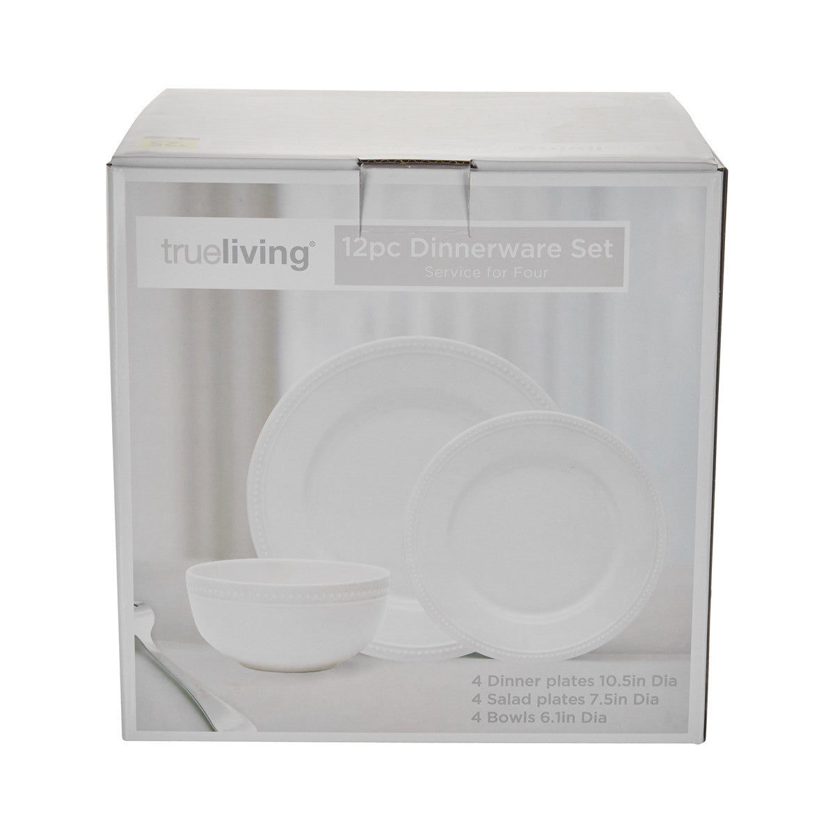 True Living Dinnerware Set, White, 12 pcs