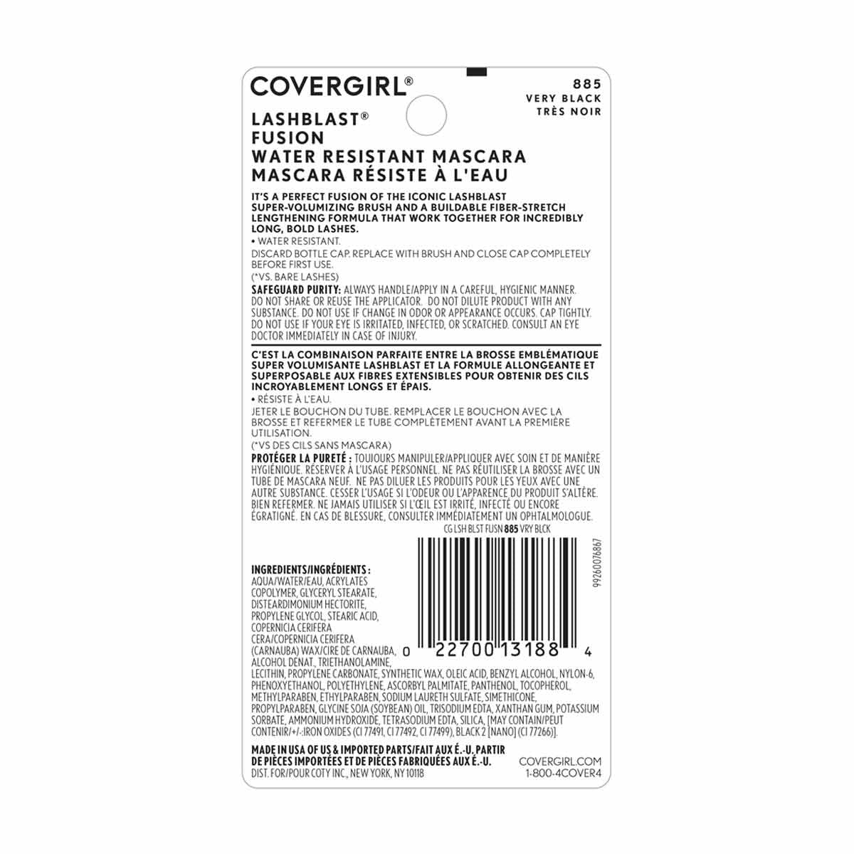 CoverGirl Lash Blast Fusion Waterproof Mascara, 885 Very Black, 0.44 fl oz