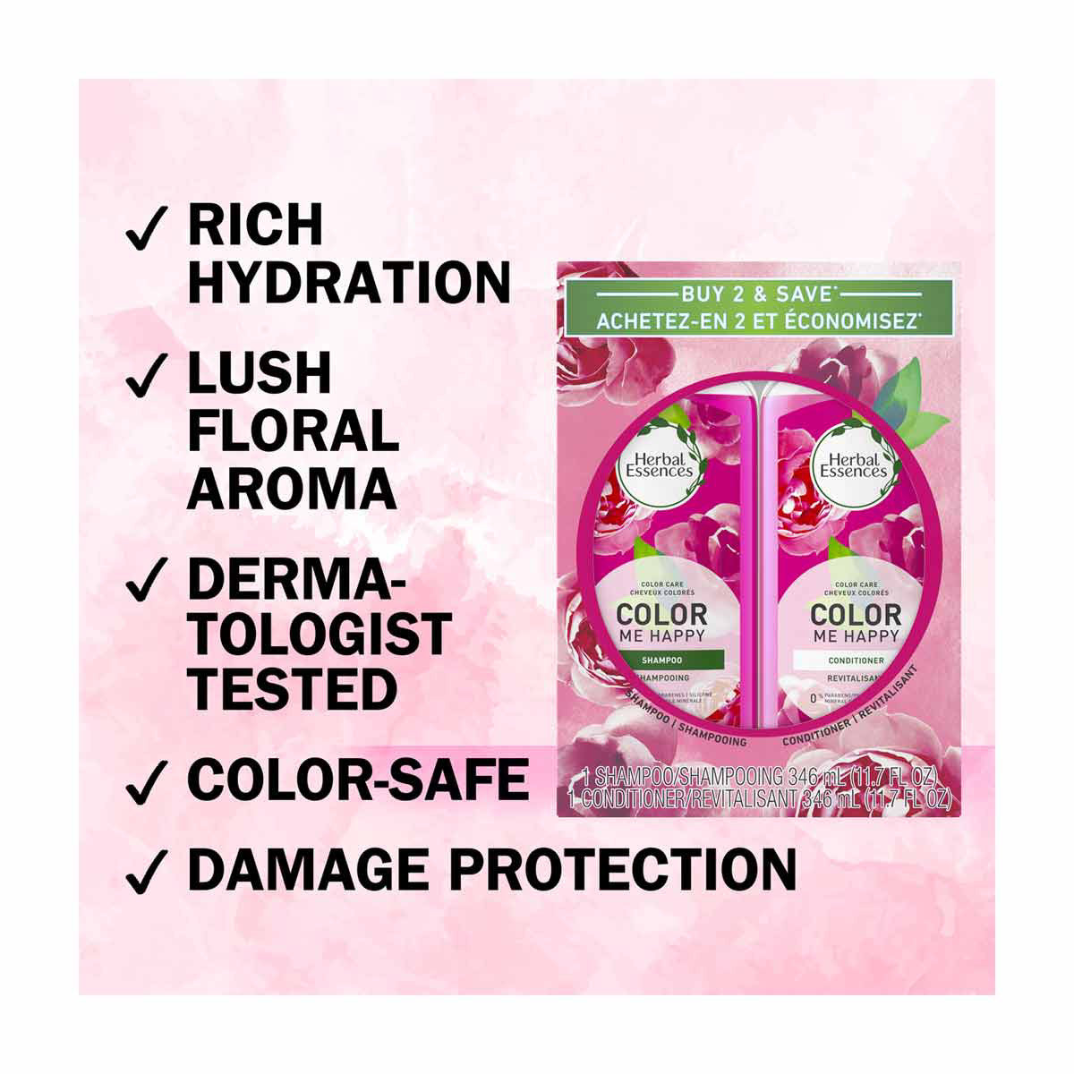 Herbal Essences Color Me Happy Shampoo & Conditioner Set, 11.7 fl oz bottles, 2 ct