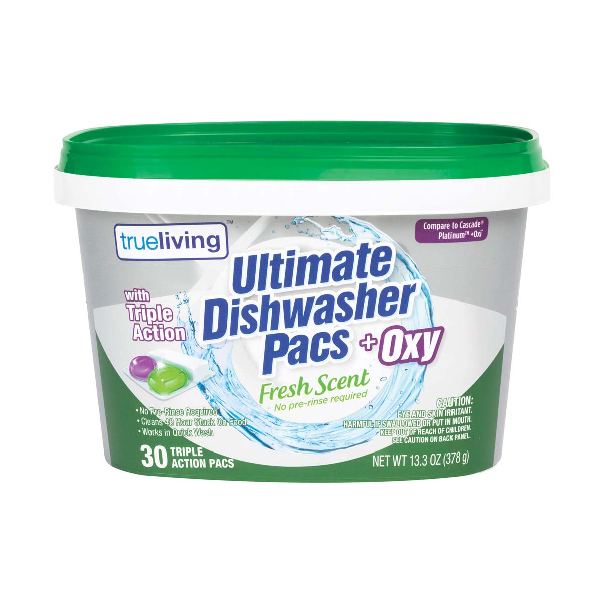 True Living Dishwasher Pacs + Oxy, Fresh Scent, 30 ct