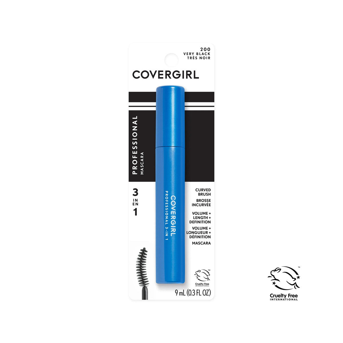 CoverGirl Professional 3-in-1 Mascara, 200 Very Black, 0.44 fl oz