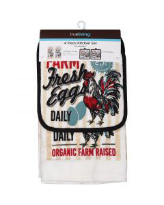 True Living 4-Piece Kitchen Towels and Pot Holders Set, Assorted