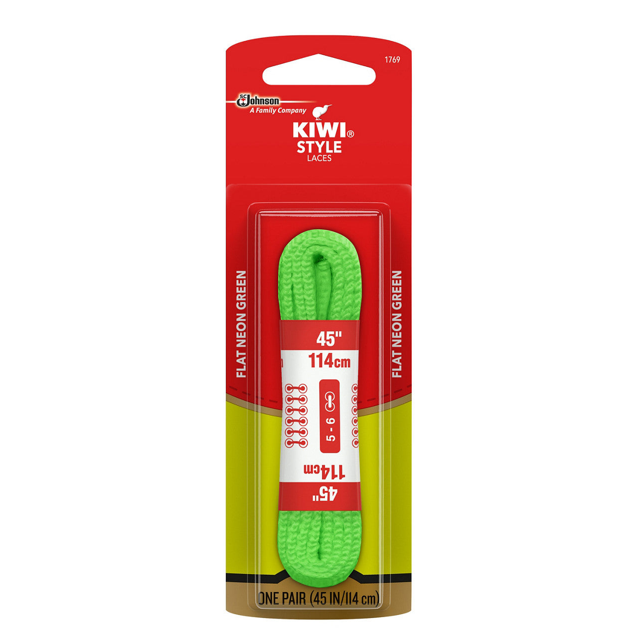 KIWI Flat Laces, Neon Green, 45", 1 pair