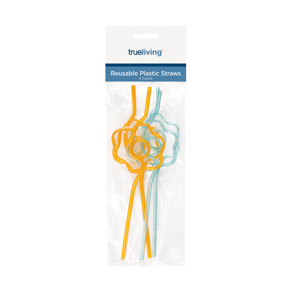 Assorted Orange & Teal Daisy Shaped Plastic Straws, 4 ct