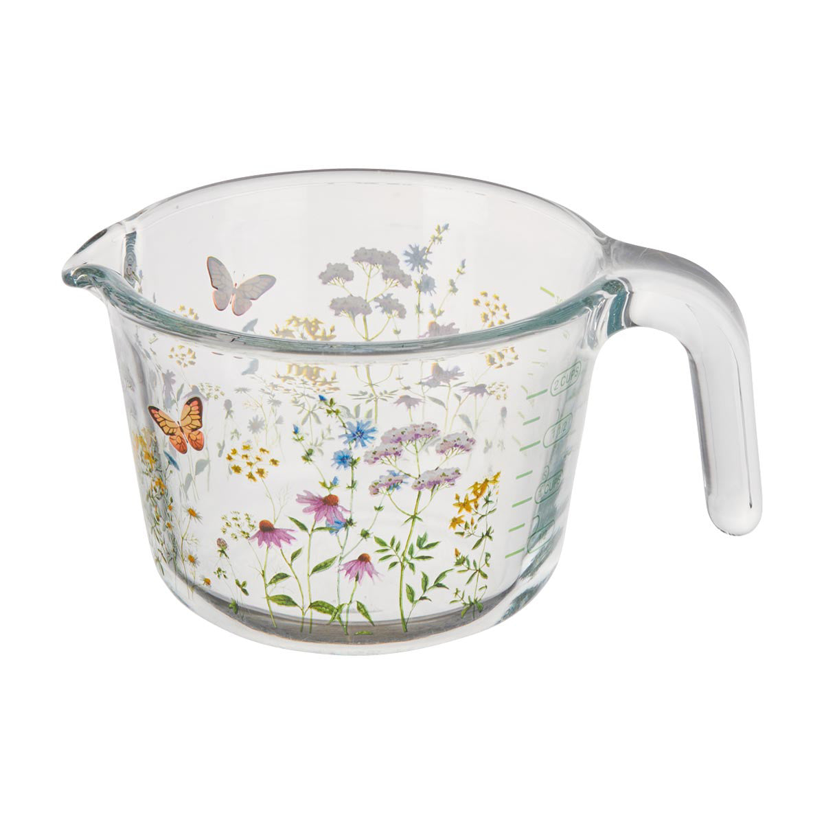 Stylish Floral Butterfly Glass Measuring Cup