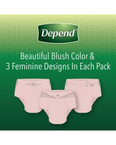 Depend FIT-FLEX Incontinence Underwear for Women, Maximum Absorbency, M, Blush, 30 ct