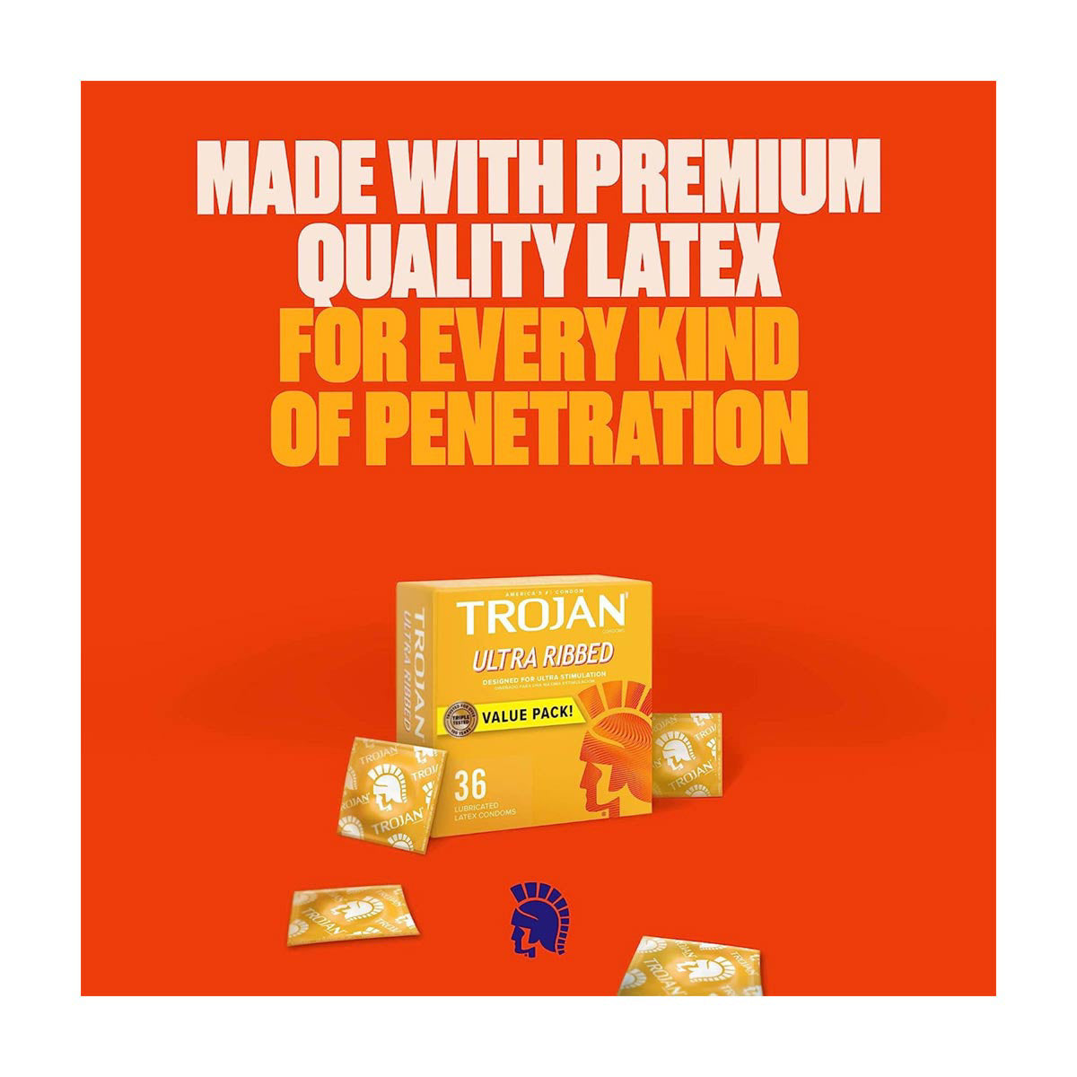 Trojan Ultra Ribbed Condoms, Lubricated Latex Condoms for Enhanced Stimulation, 3 ct