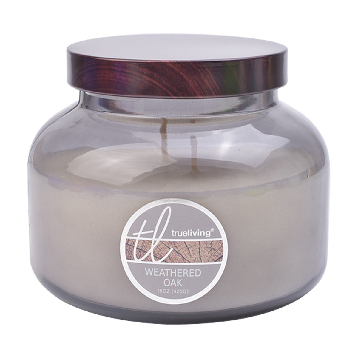 True Living Weathered Oak Fragranced Jar Candle, 15 oz