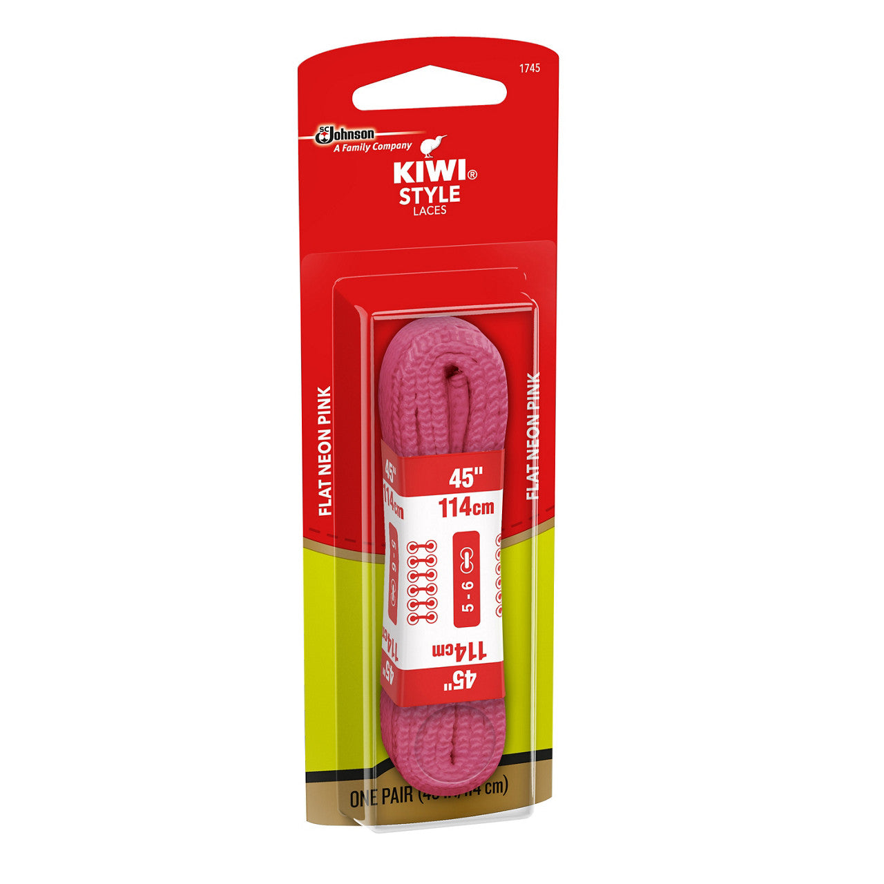 KIWI Flat Laces, Neon Pink, 45", 1 pair