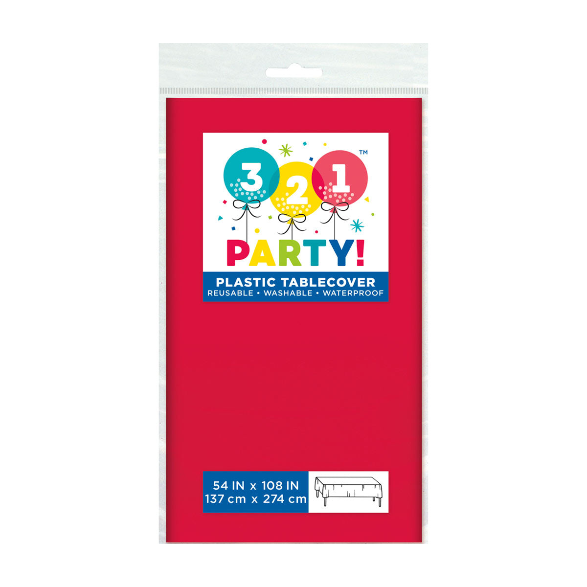 321 Party! Plastic Ruby Red Tablecloth, 54" x 108"