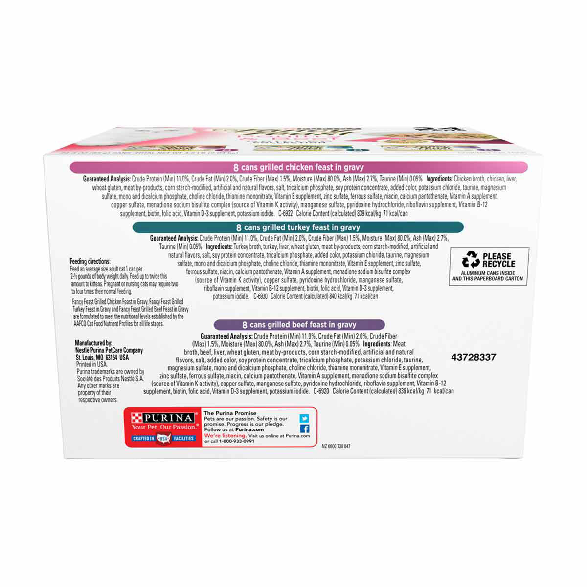 Fancy Feast Grilled Poultry and Beef Collection Wet Cat Food Variety Pack, 3 oz - 24 ct