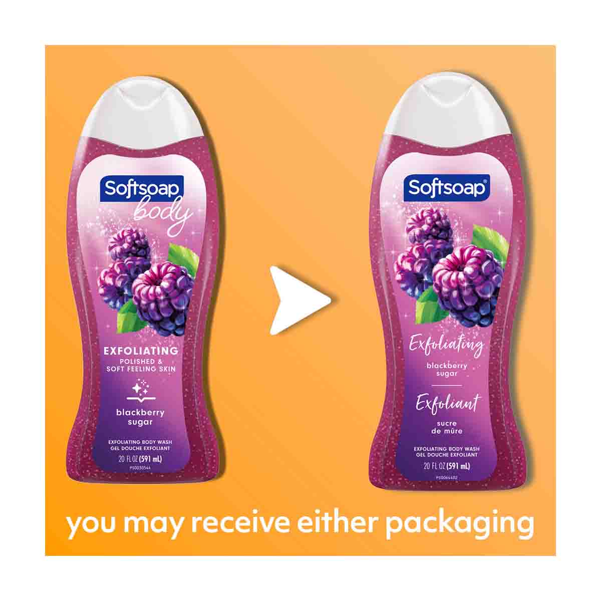 Softsoap Body Blackberry Sugar Exfoliating Body Wash, 20 oz