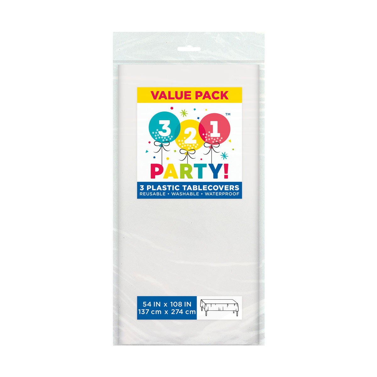 321 Party! Plastic White Table Covers, 54 x 108 in - 3 ct