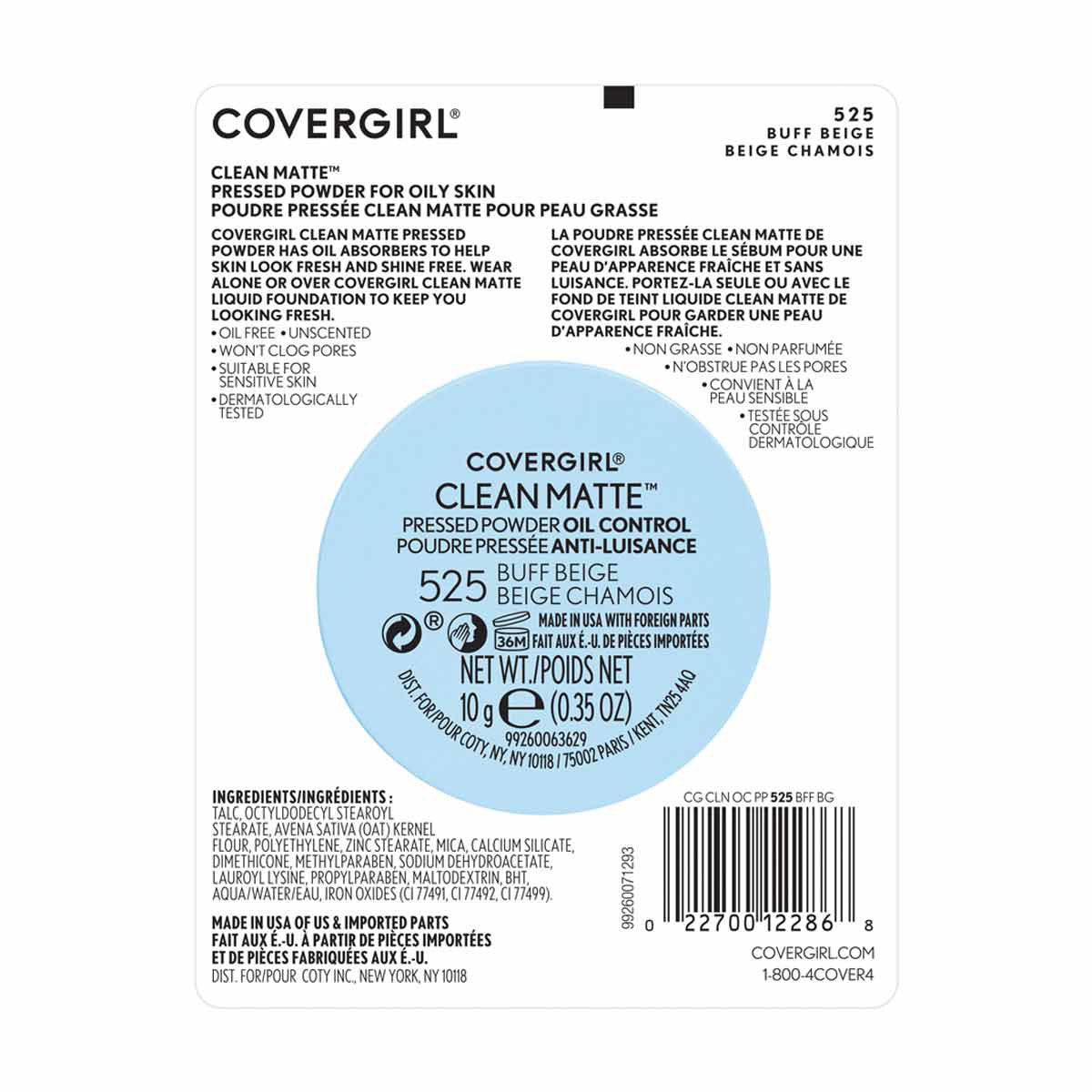 CoverGirl Clean Matte Pressed Powder, 525 Buff Beige, 0.35 oz