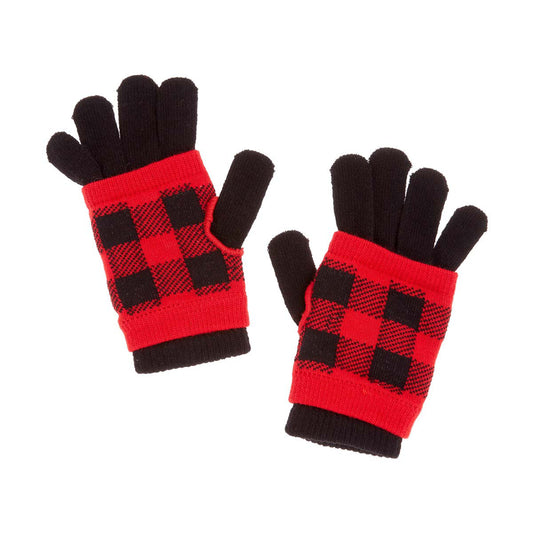 Black and Red Plaid 3-in-1 Gloves