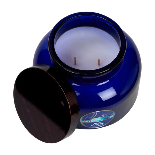 True Living Blue Lagoon Scented Candle, Dual-Wick, Cobalt Glass Jar, 15 oz