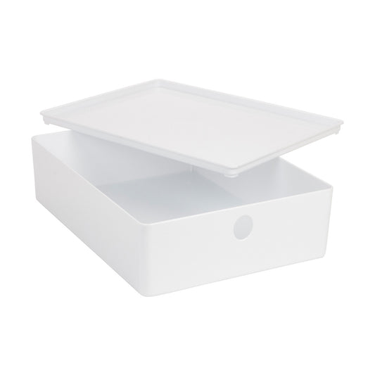 White Plastic Storage Box with Lid, Medium