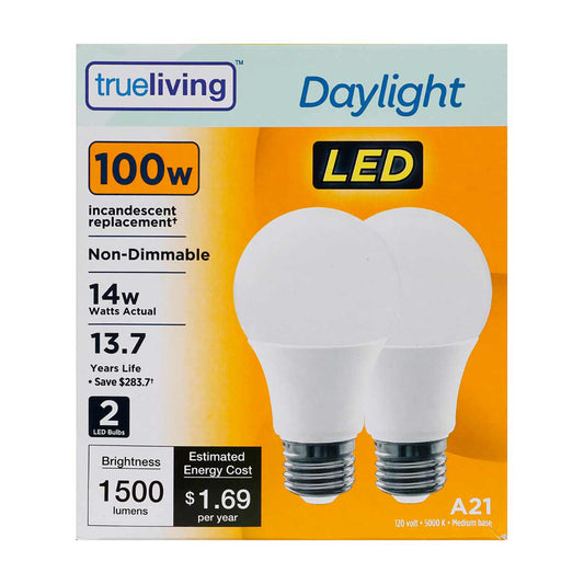 True Living Daylight LED 100 w Bulb, 2 ct