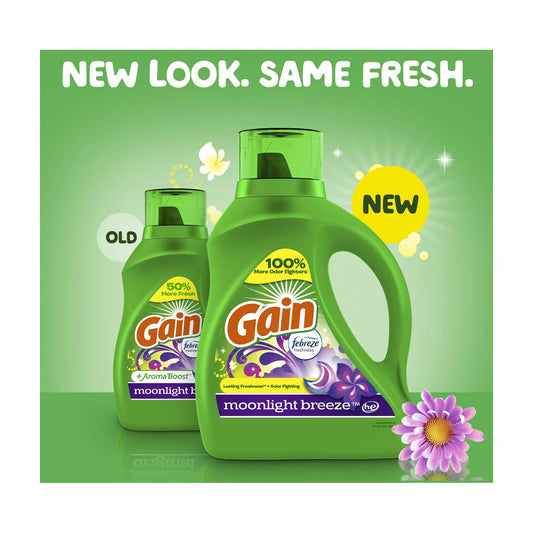 Gain Liquid Laundry Detergent, Moonlight Breeze Scent, 65 fl oz, 45 loads, Freshness + Odor Fighting, Laundry Detergent Liquid Soap, HE compatible