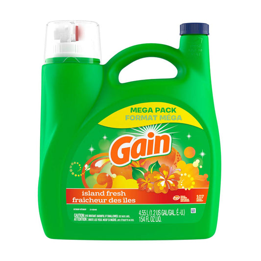 Gain Liquid Laundry Detergent, Island Fresh Scent, 154 fl oz, 107 loads, Freshness + Odor Fighting, Laundry Detergent Liquid Soap, HE compatible
