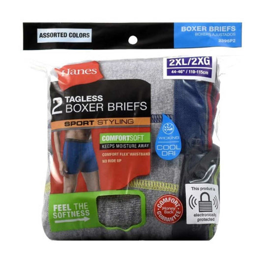 Hanes Men's Sport Styling Tagless Boxer Briefs, 2XL, 2 pk