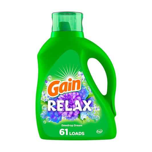 Gain Liquid Laundry Detergent, Relax, Dewdrop Dream, 88 fl oz, 61 loads, Laundry Detergent Liquid Soap, HE compatible