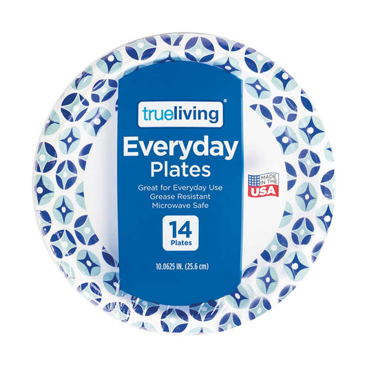 True Living 10 inch Round Everyday Plates, 14 ct