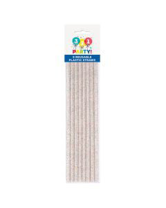 321 Party! Reusable Rainbow Glitter Plastic Straws, 8 ct